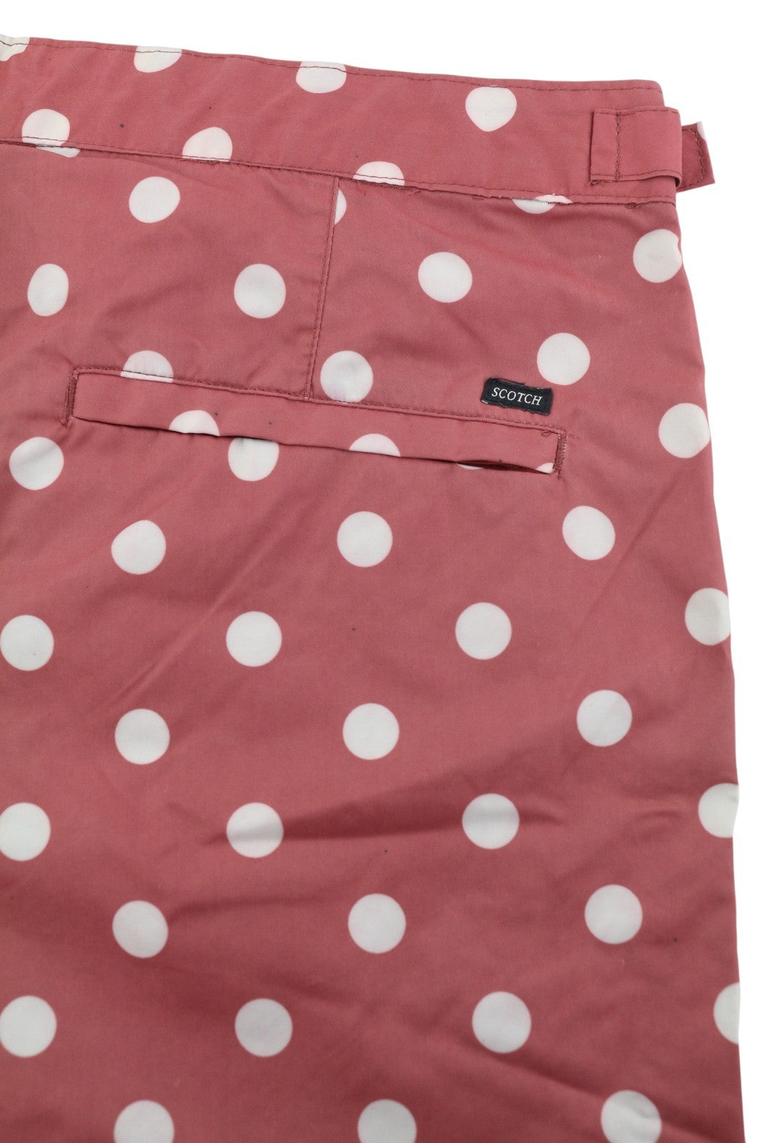 SCOTCH & SODA Men's Swim Shorts W34 Dark Red Polka Dot Zip Fly Pocket Logo