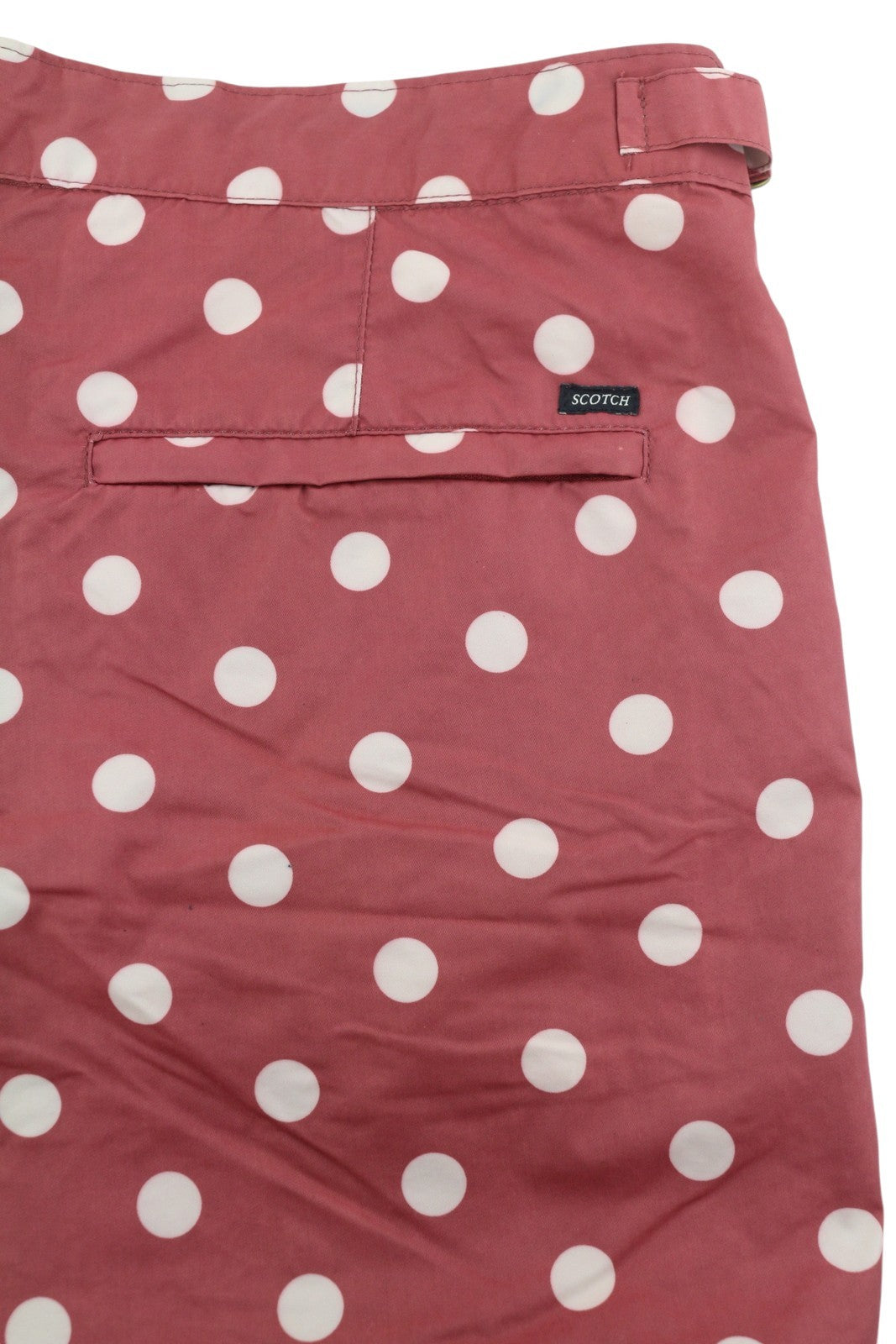 SCOTCH & SODA Men's Swimwear W32 Dark Red Polka Dot Zip Fly Logo Pockets