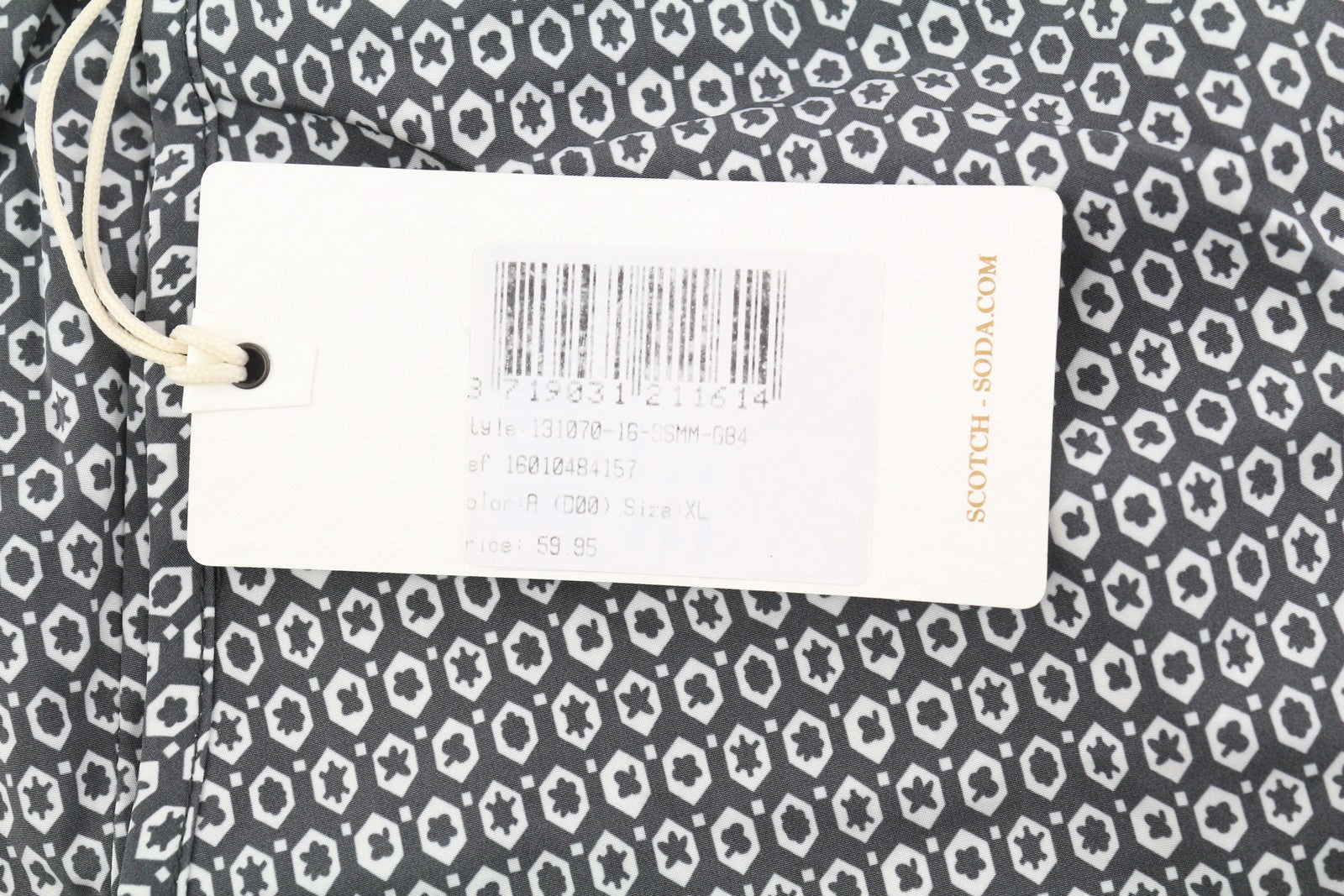 SCOTCH & SODA Men's Swim Shorts XL Grey Pattern Mesh Elastic Waist Beachwear