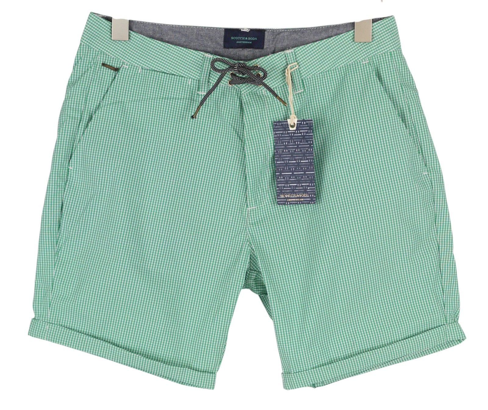 SCOTCH & SODA Men's Swimwear W30 Green Pattern Turn-Up Zip Fly Beach Shorts