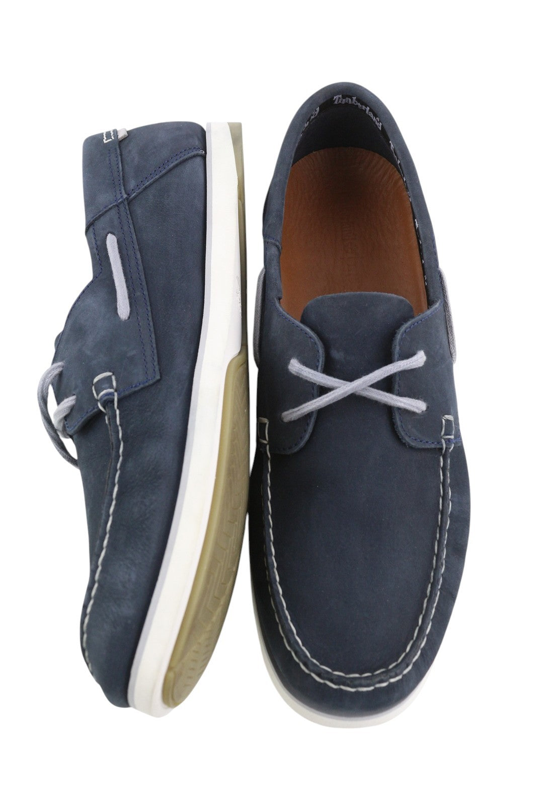 TIMBERLAND A416H Men's EU47.5 Blue Leather Slip On Laced Loafers TrueCloud