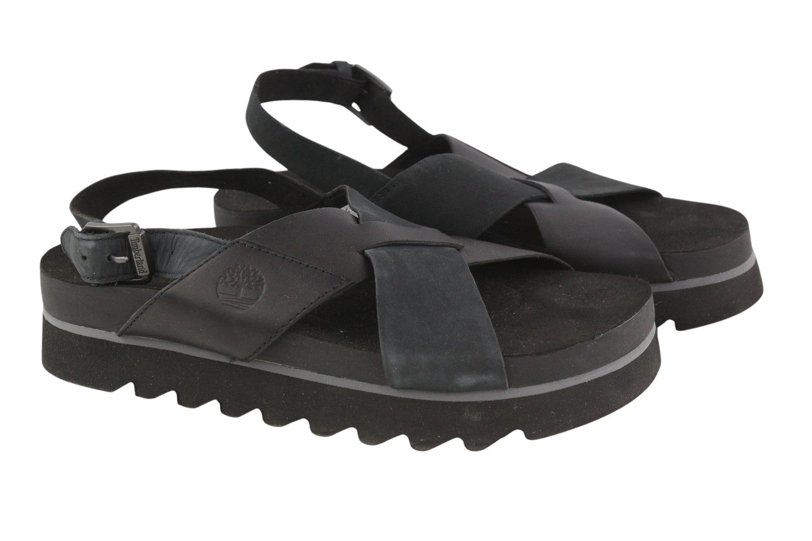 TIMBERLAND A23FE Women's EU39 Black Leather Platform Sandals Buckle Logo