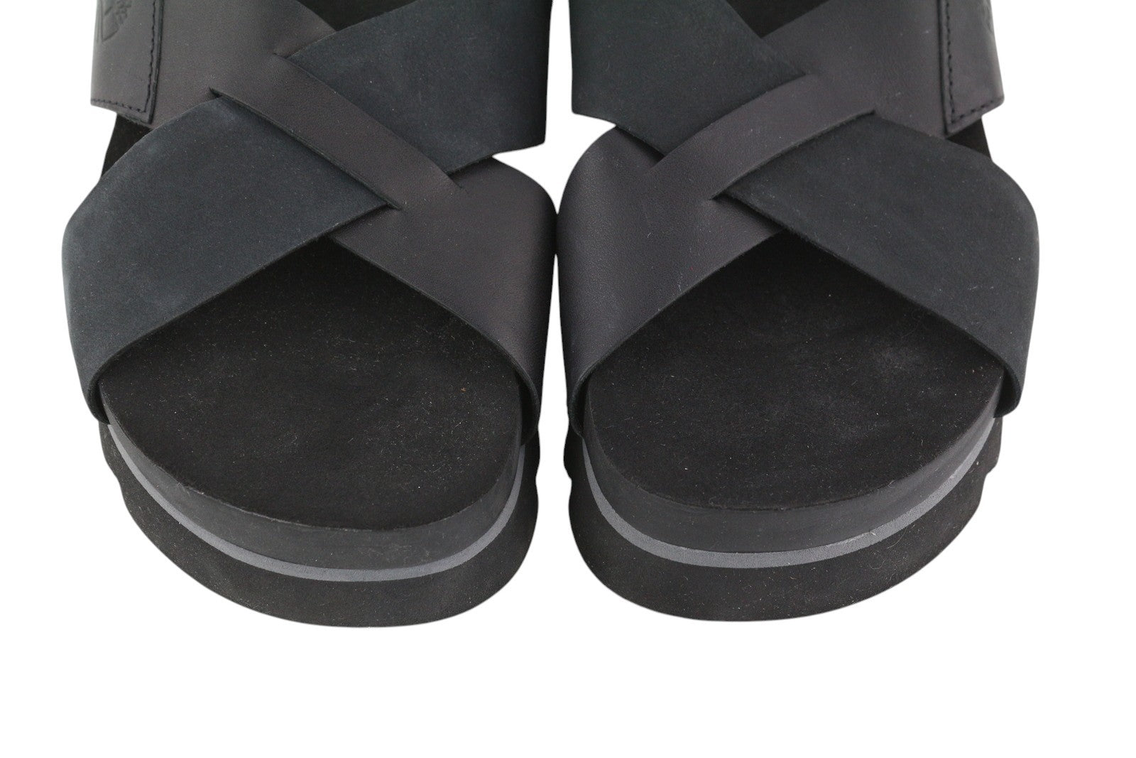 TIMBERLAND A23FE Women's EU39 Black Leather Platform Sandals Buckle Logo