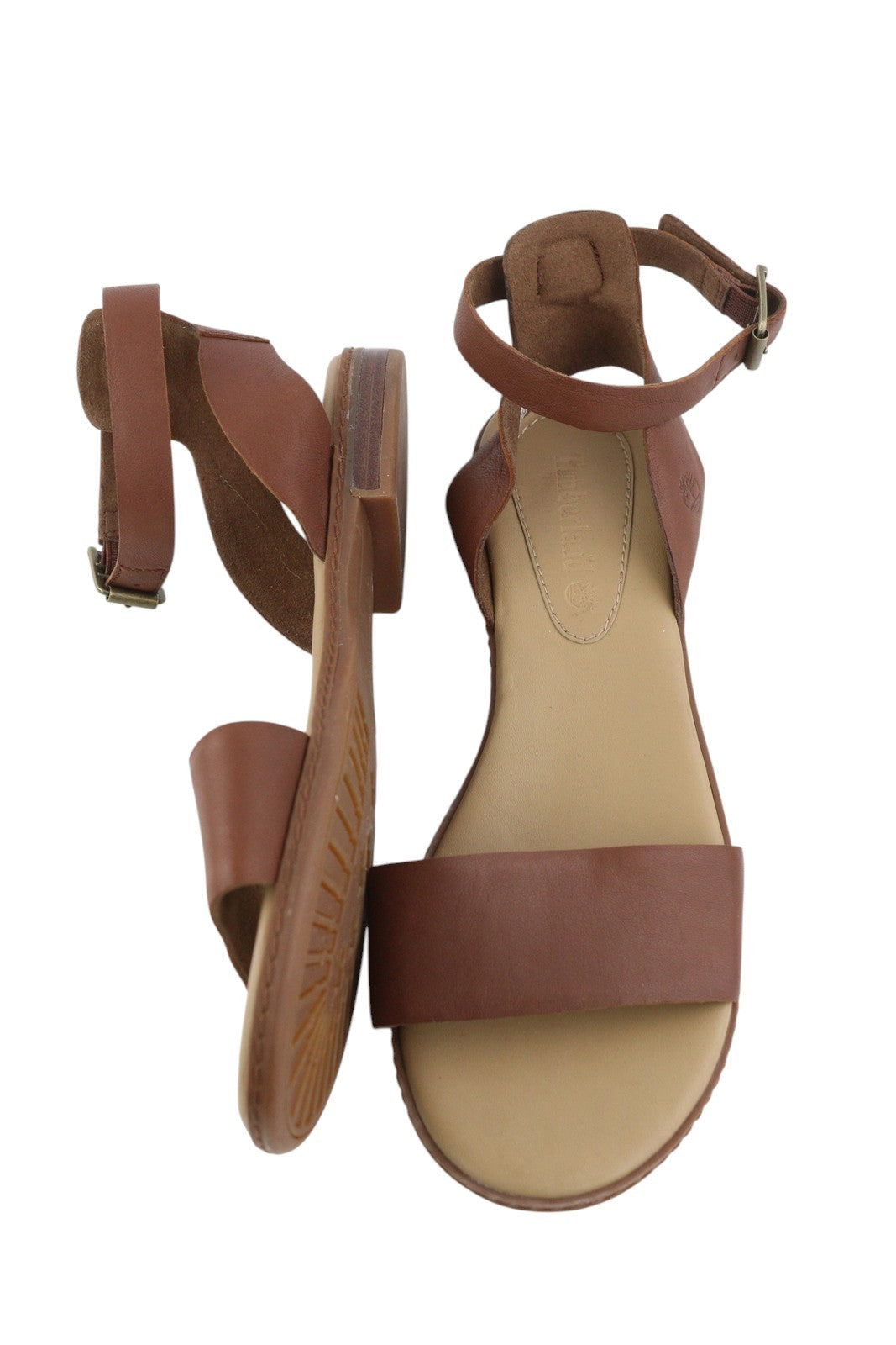 TIMBERLAND A1PCY Women's EU38/38.5 Brown Leather Flat Sandals Buckle Detail