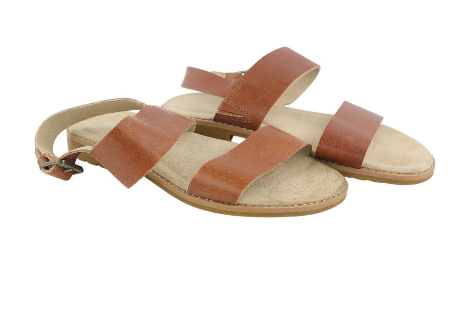 TIMBERLAND A23VZ Women's EU36 Brown Leather Open Toe Flat Sandals Logo