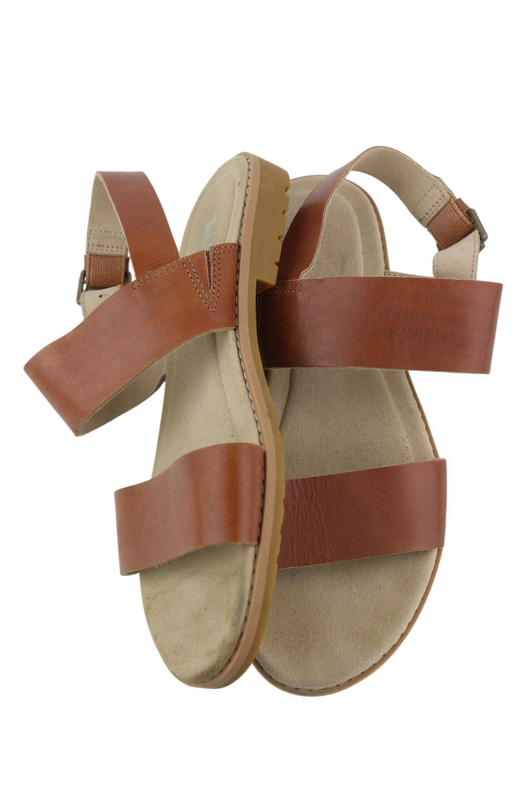 TIMBERLAND A23VZ Women's EU36 Brown Leather Open Toe Flat Sandals Logo