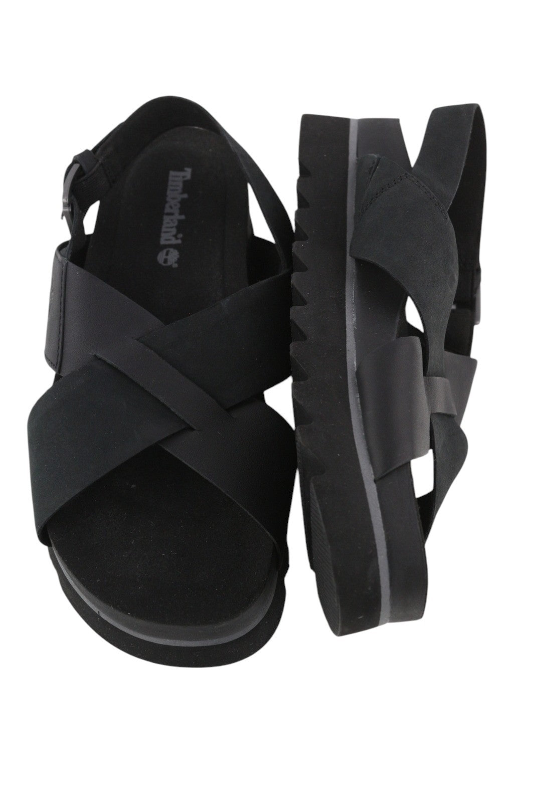 TIMBERLAND A23FE Women's EU39 Black Leather Platform Sole Buckle Sandals