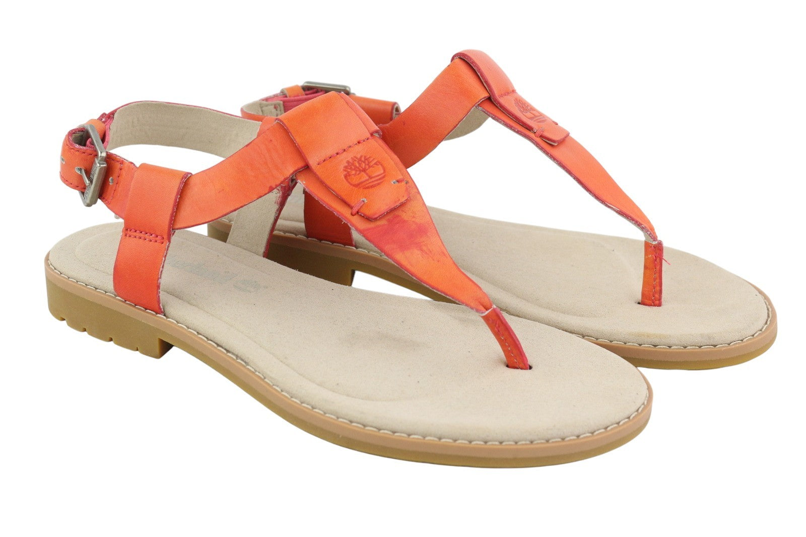 TIMBERLAND A23UF Women's EU36 Orange Leather Open Toe Buckle Flat Sandals