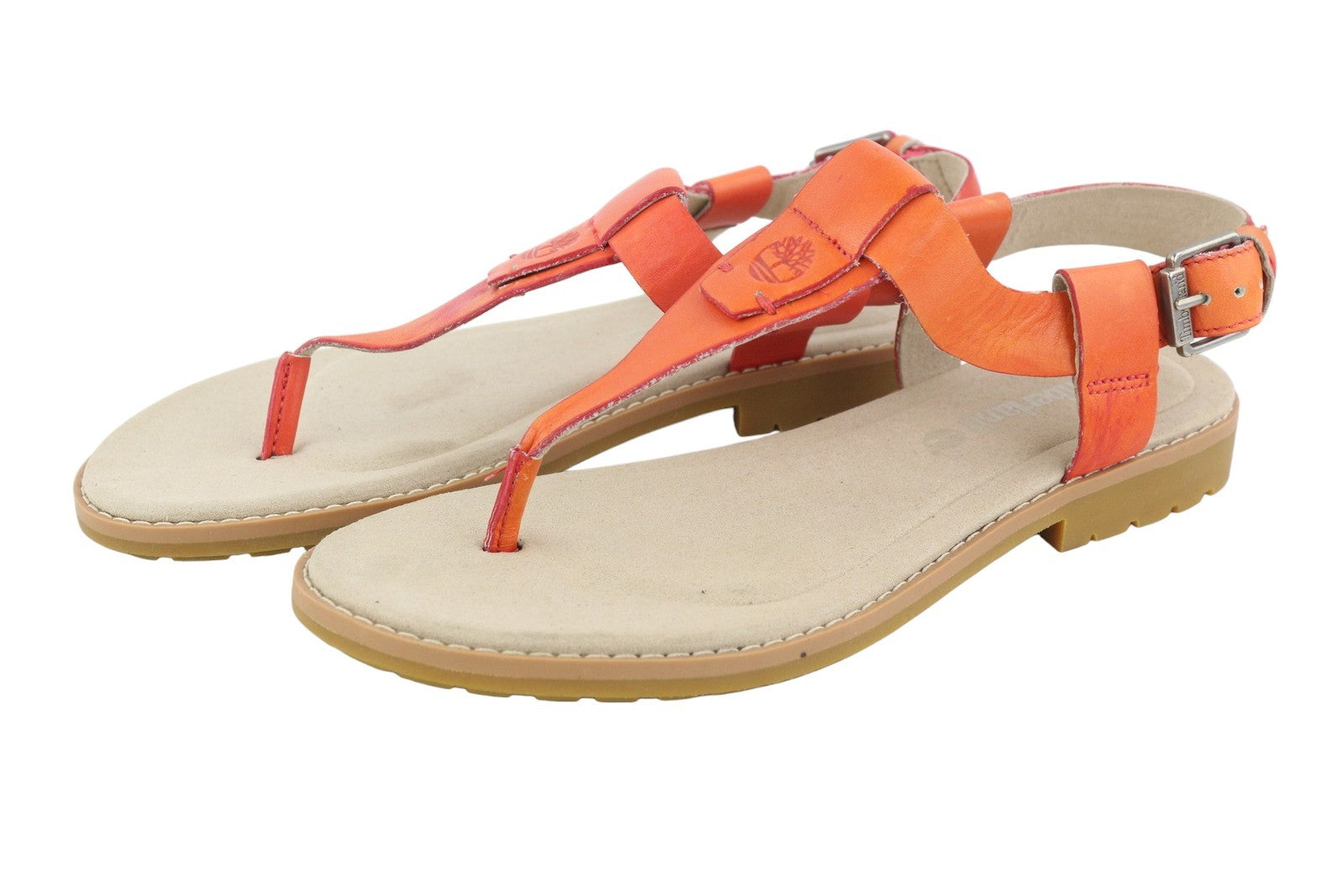 TIMBERLAND A23UF Women's EU36 Orange Leather Open Toe Buckle Flat Sandals