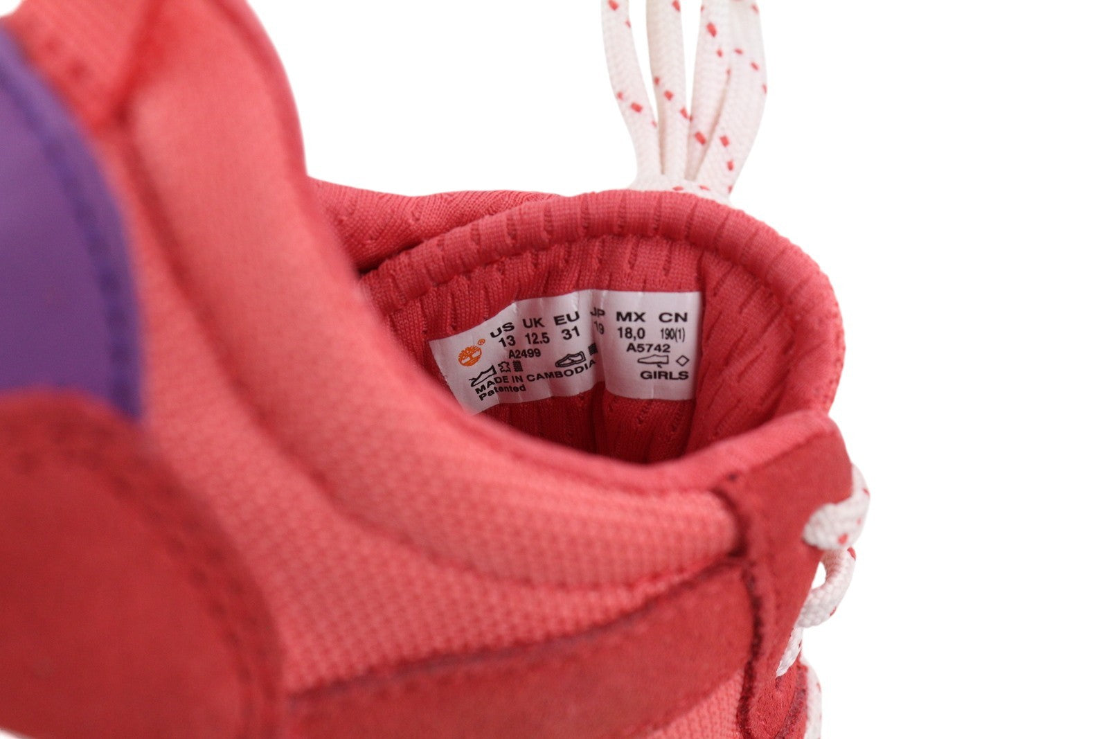 TIMBERLAND A2499 Girl's Sneakers EU31 Pink Low Top Lace Trainers ReBOTL