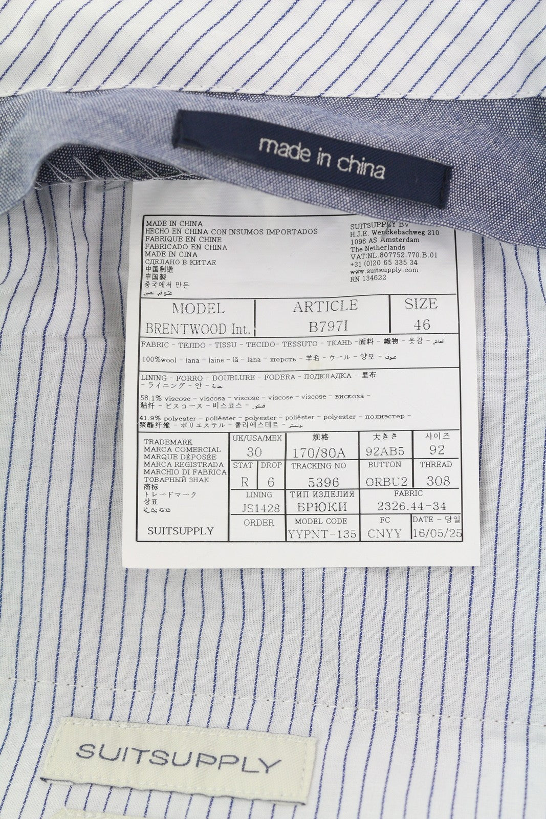 SUITSUPPLY Brentwood Int. Men's Trousers UK30R Brown Wool Houndstooth Pleated