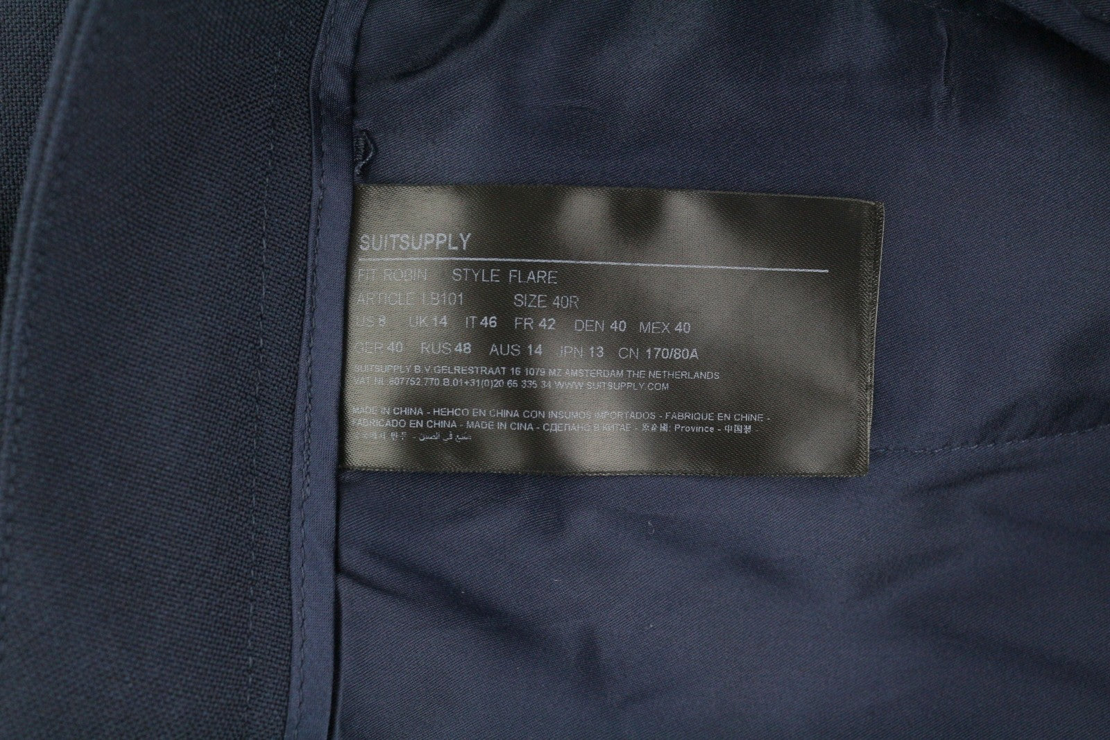 SUITSUPPLY Robin Women's Trousers EU40 Dark Blue Wool Blend Flared Zip Fly