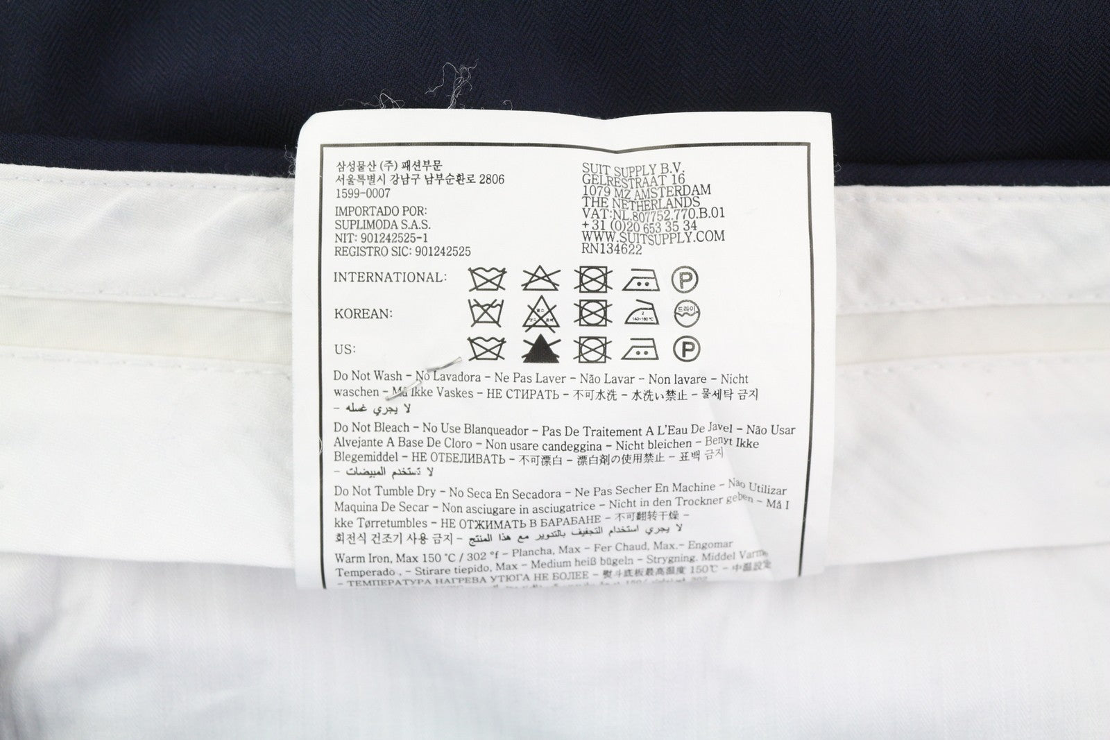 SUITSUPPLY Brescia Men's Trousers UK48S Dark Blue Wool Slim Zip Fly