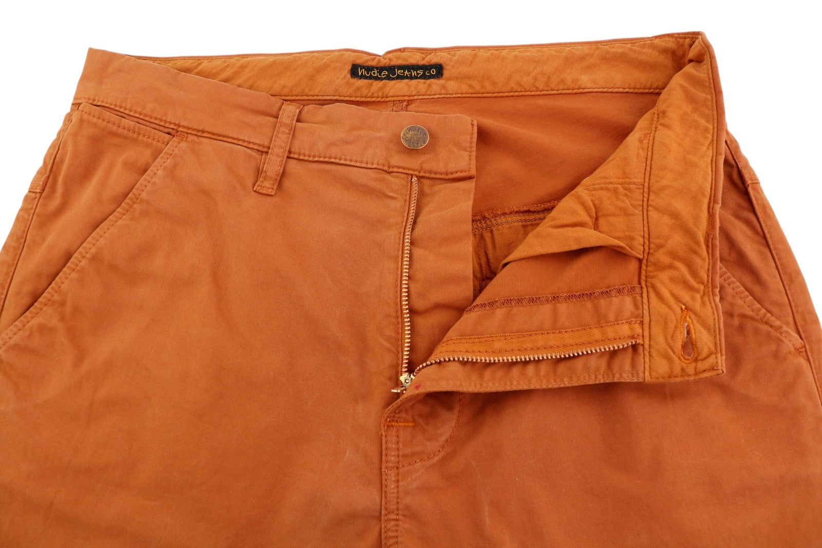NUDIE JEANS Khaki Slim Org. Men's Trousers W31/L32 Warm Orange Chino Zip