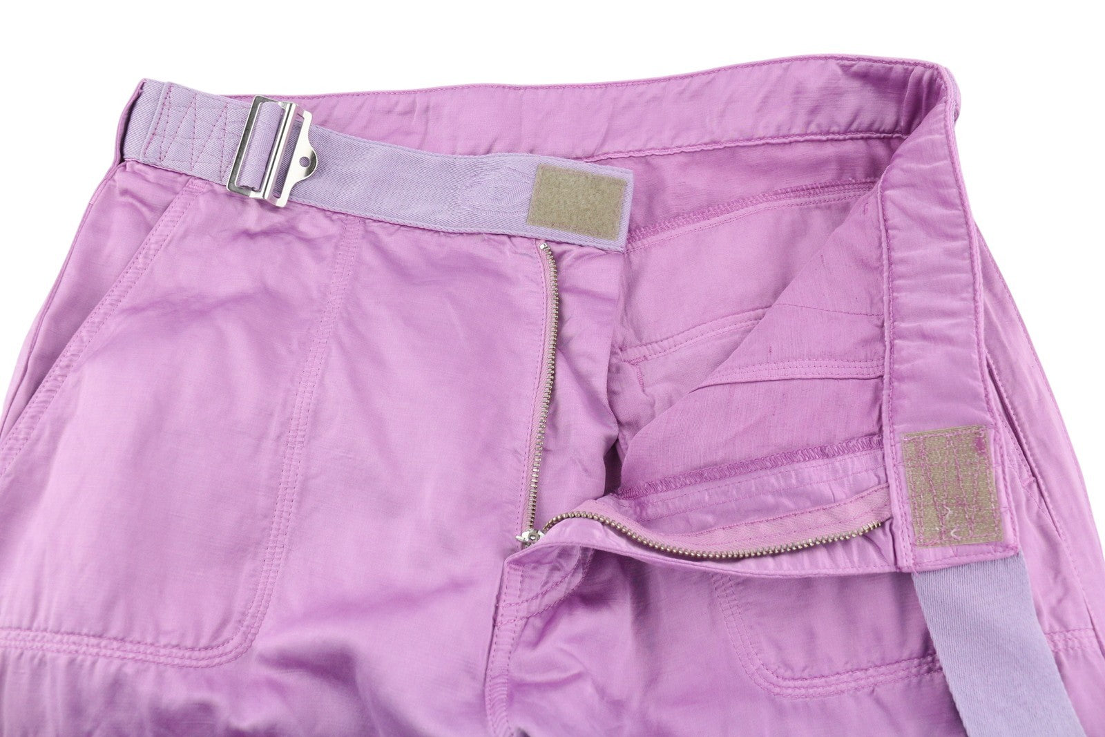 DIESEL Women's Trousers W30 Pink Satin Cargo Shiny Belted Patch Pockets