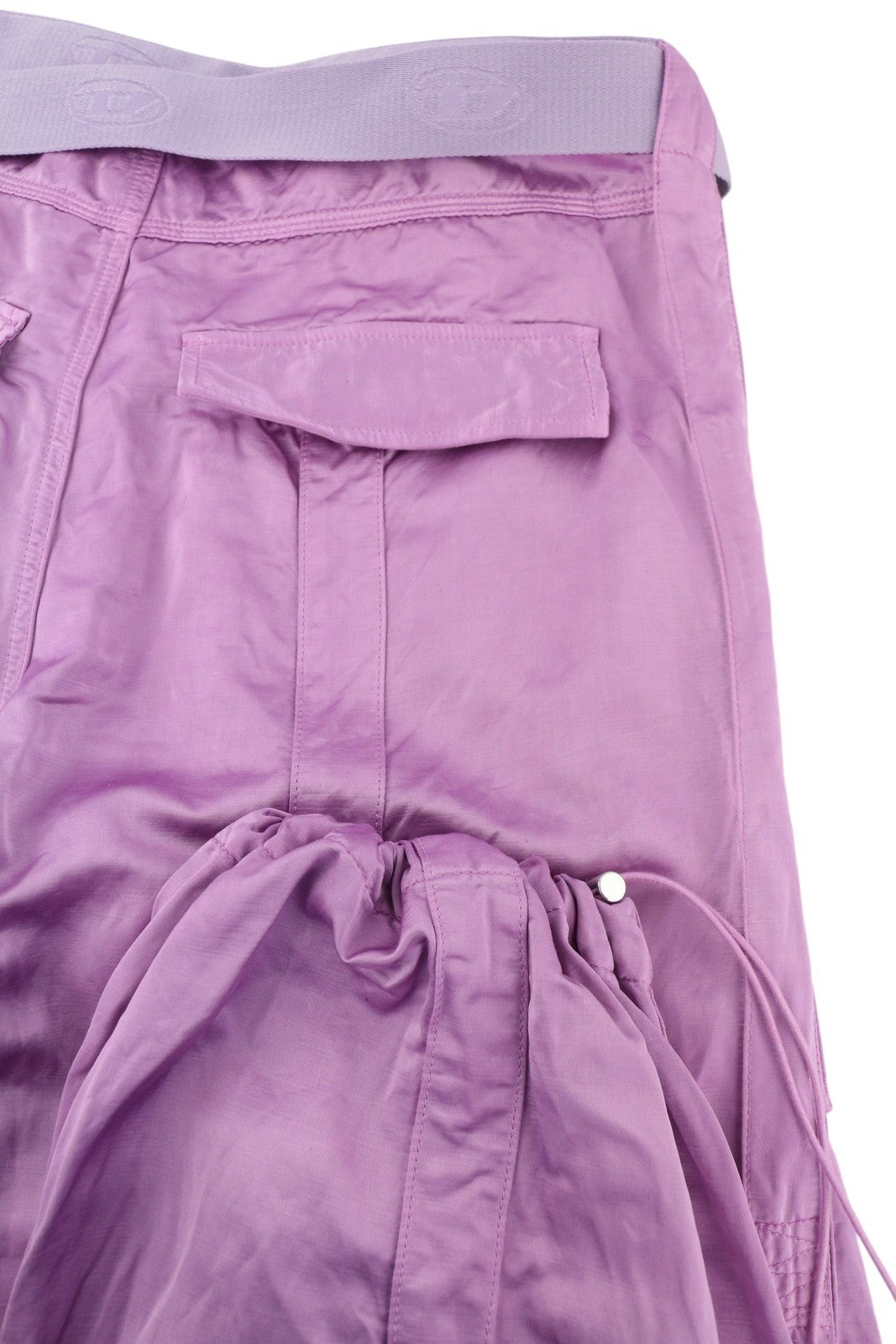 DIESEL Women's Trousers W30 Pink Satin Cargo Shiny Belted Patch Pockets