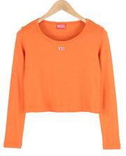 DIESEL T-Ballet-D Women's T-Shirt XL Orange Cropped Long Sleeve Stretch