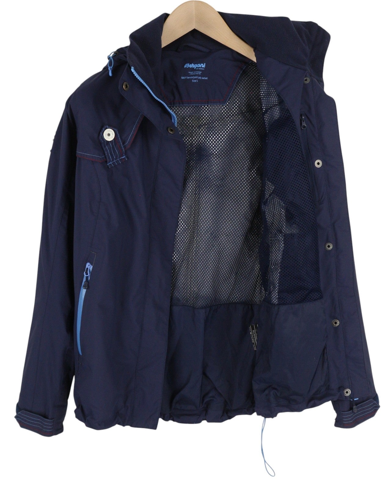 BERGANS OF NORWAY 5007 Sandef Jord Women Jacket S Blue Hooded Lightweight