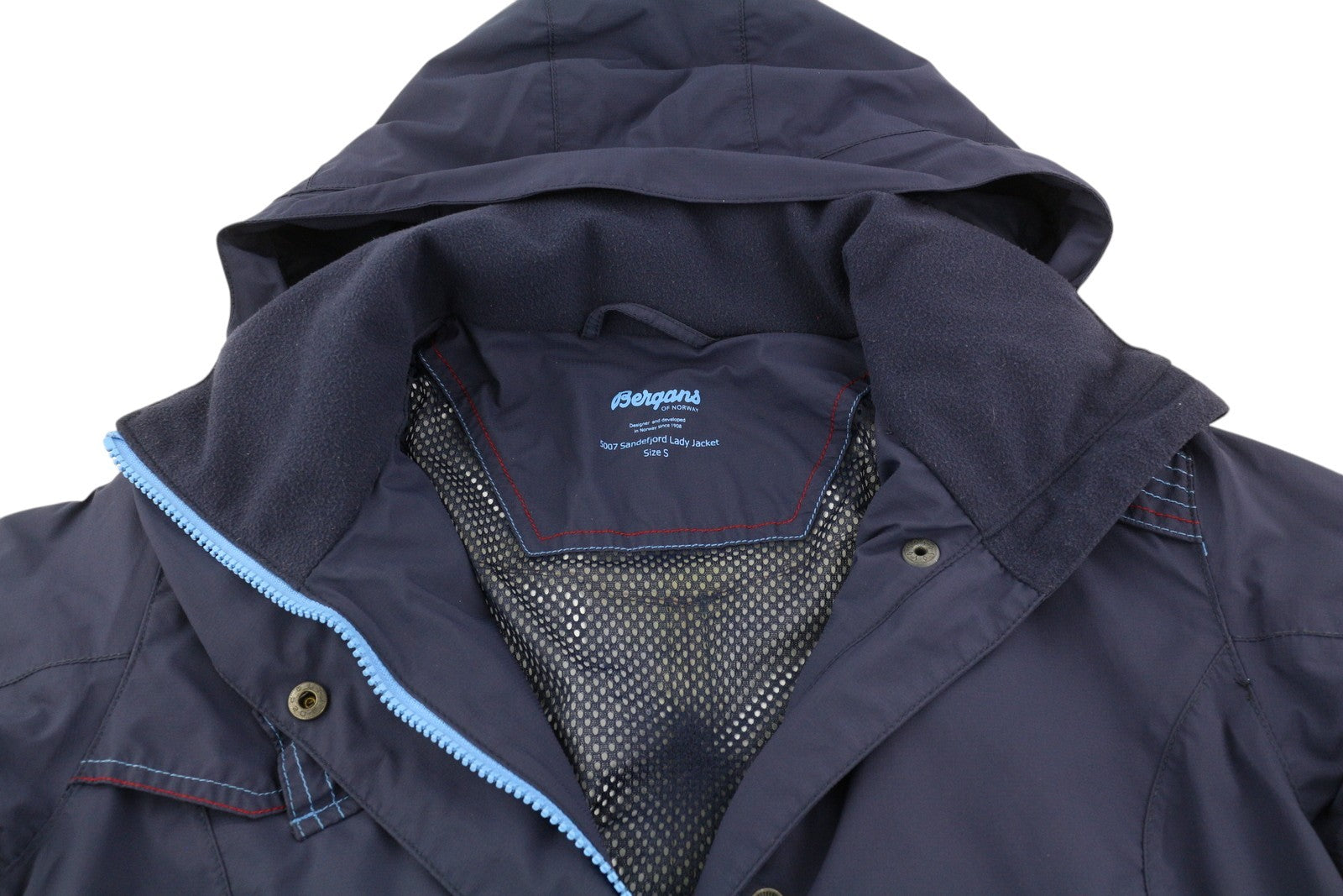 BERGANS OF NORWAY 5007 Sandef Jord Women Jacket S Blue Hooded Lightweight