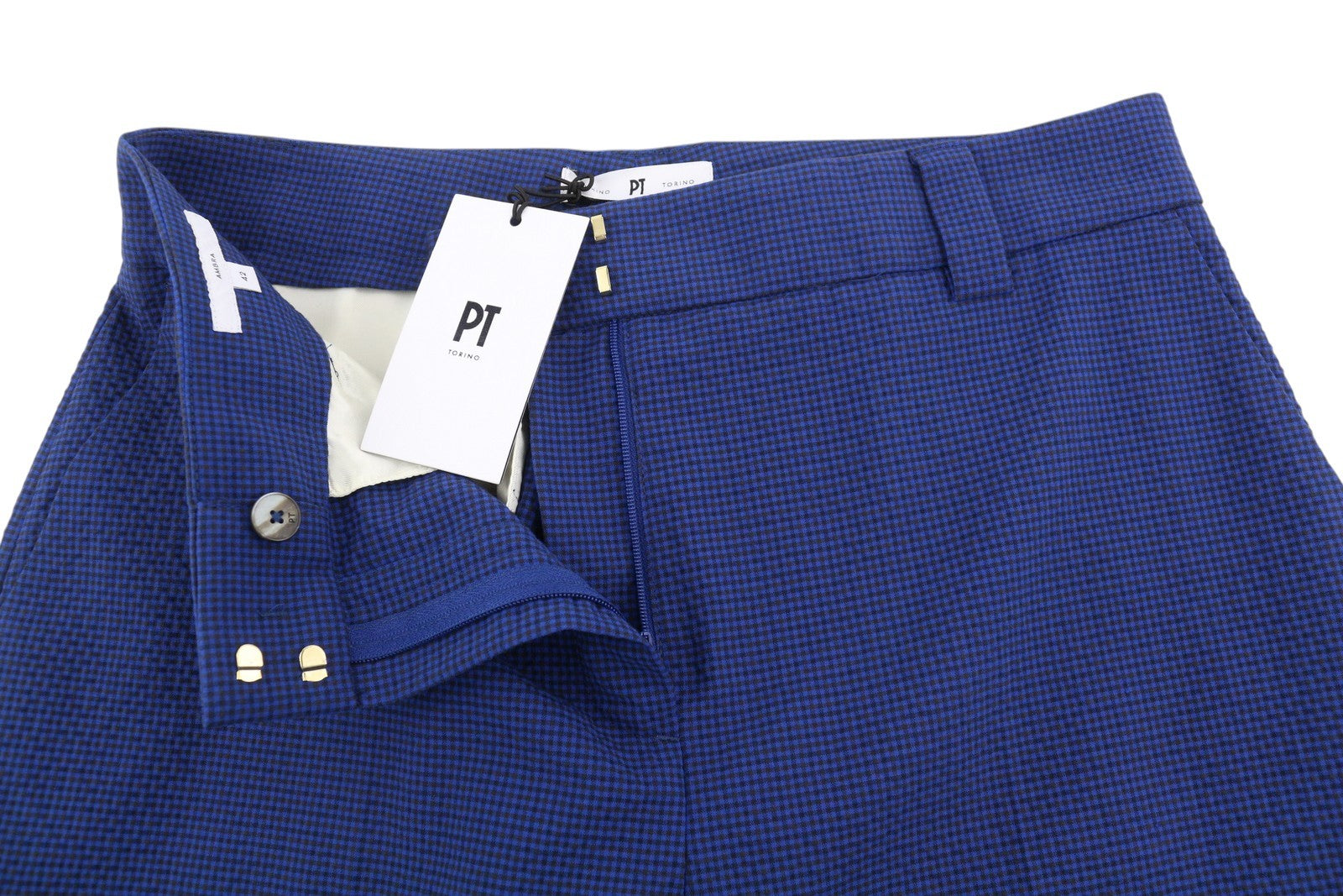 PT TORINO Ambra Women's Trousers 42 W30 Blue Patterned Turn-Up Tapered Ankle