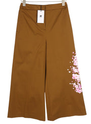PT TORINO Mia Women's Trousers 48 W32 Brown Floral Print Flared Ankle Logo