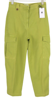 PT TORINO Zoe Women's Trousers 42 W28 Green Cargo Linen Blend Tapered Fit