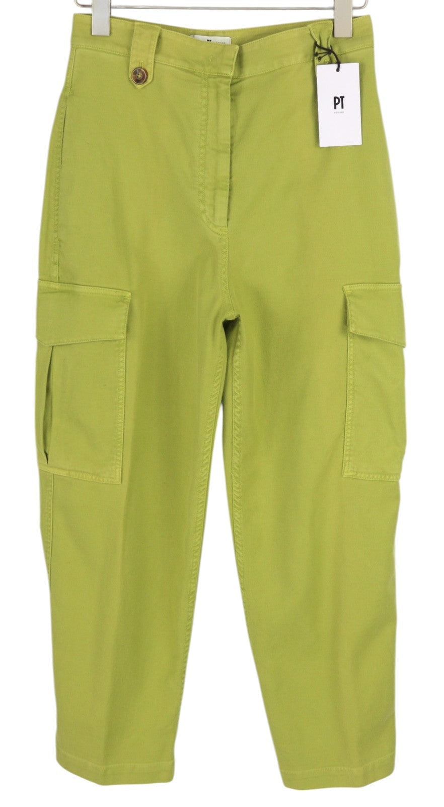 PT TORINO Zoe Women's Trousers 42 W28 Green Cargo Linen Blend Tapered Fit