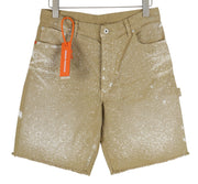 HERON PRESTON Men's Shorts M Beige Denim Distressed Painted Button Fly Logo