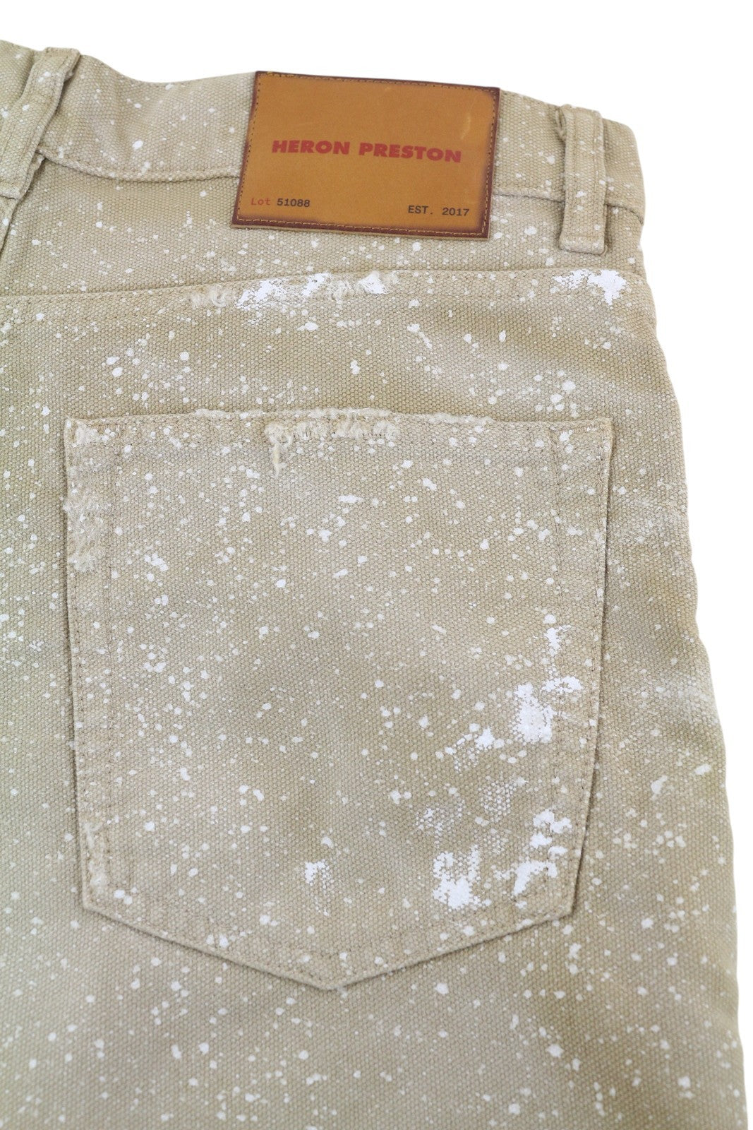 HERON PRESTON Men's Shorts M Beige Denim Distressed Painted Button Fly Logo