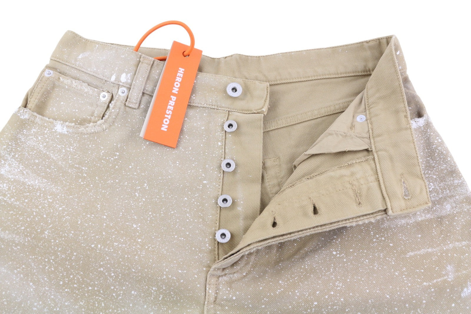 HERON PRESTON Men's Shorts M Beige Denim Painted Distress Button Logo