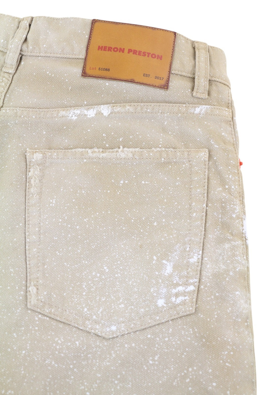 HERON PRESTON Men's Shorts M Beige Denim Painted Distress Button Logo