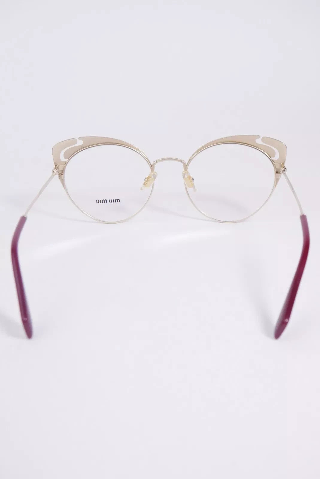MIU MIU 50RV Women Eyeglasses Pale Gold Butterfly Frame Lens 140 Semi Rimless