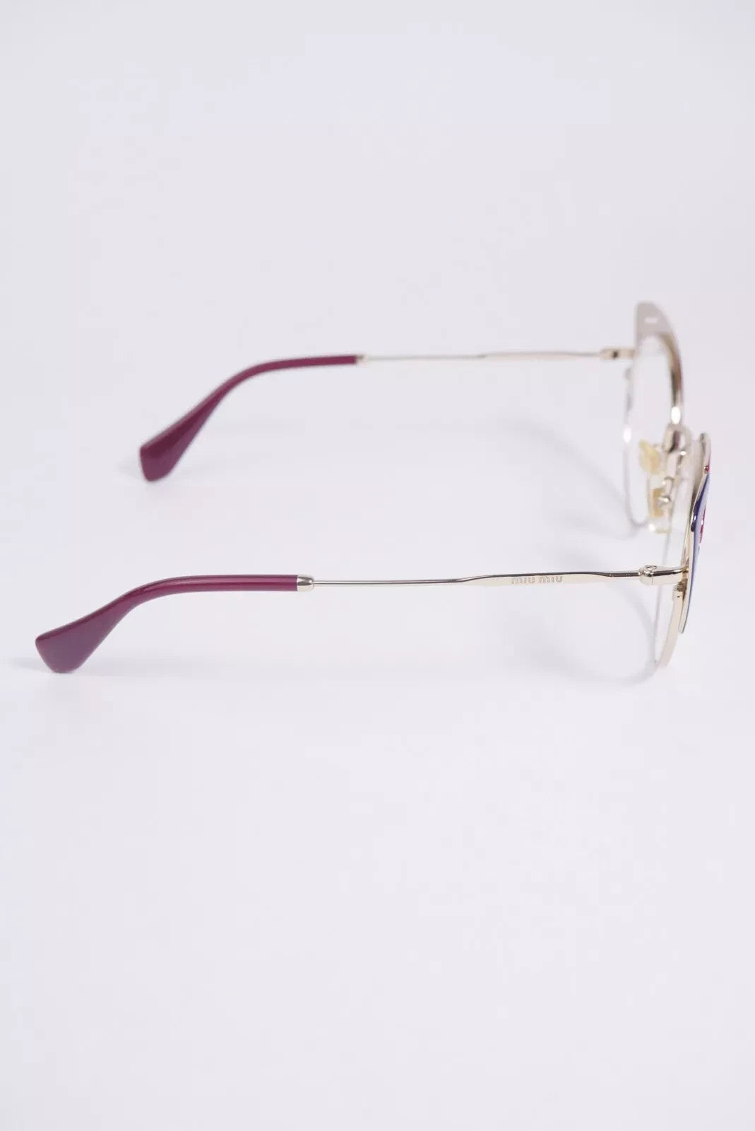 MIU MIU 50RV Women Eyeglasses Pale Gold Butterfly Frame Lens 140 Semi Rimless