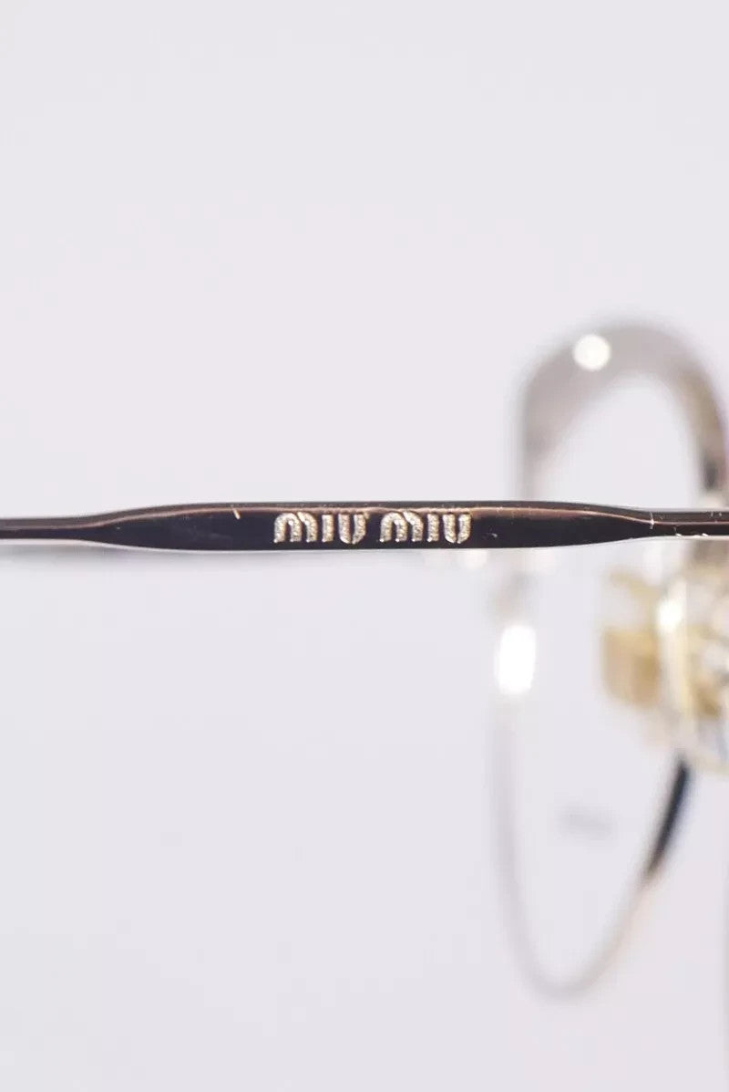 MIU MIU 50RV Women Eyeglasses Pale Gold Butterfly Frame Lens 140 Semi Rimless