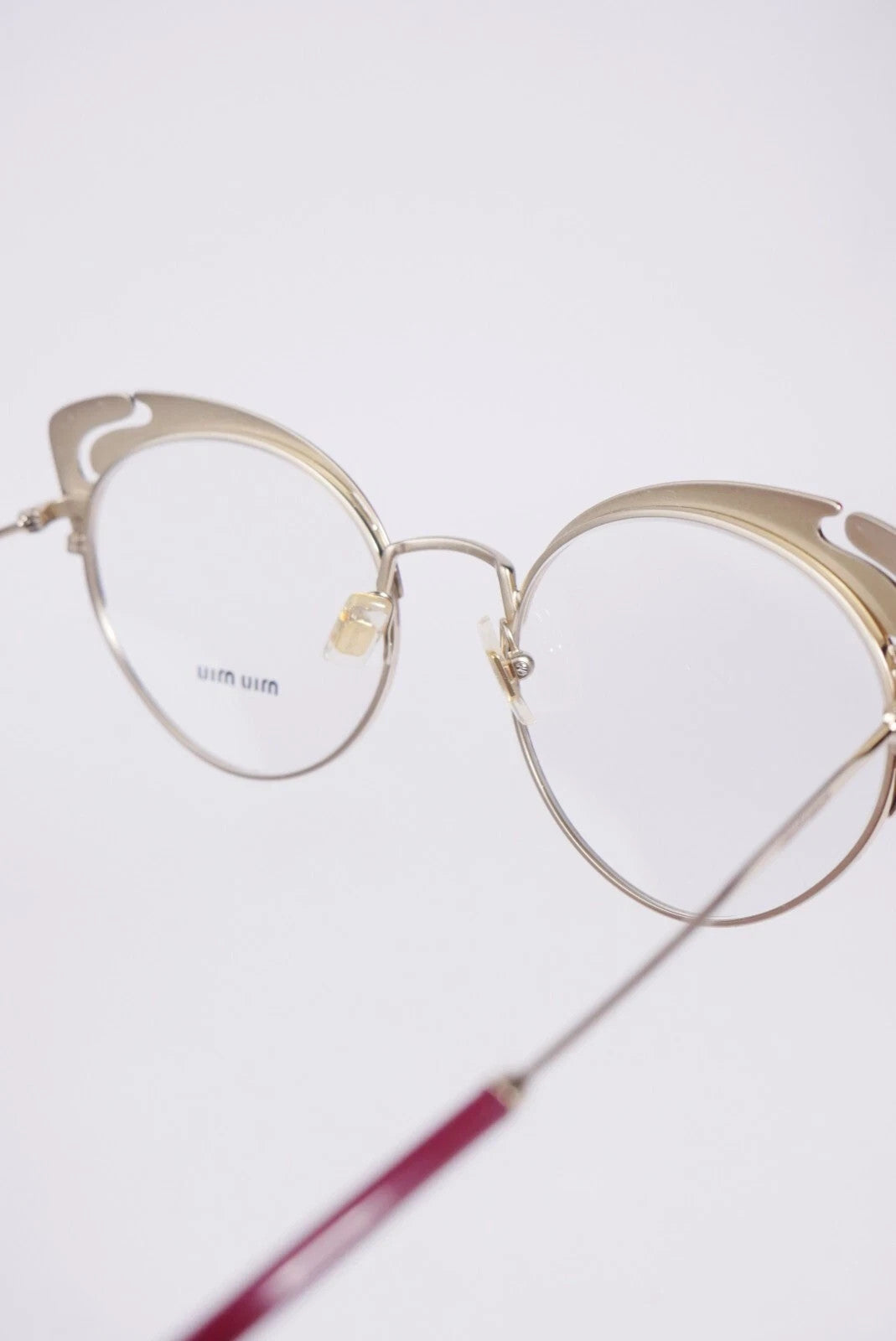 MIU MIU 50RV Women Eyeglasses Pale Gold Butterfly Frame Lens 140 Semi Rimless