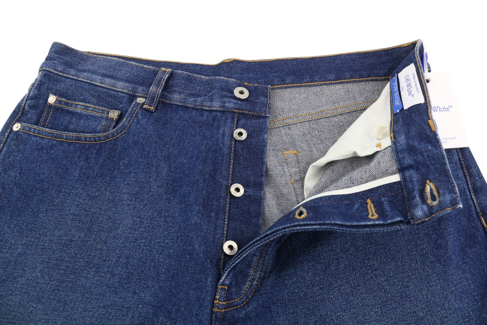 OFF-WHITE Arr Skate Men's Jeans W34 Washed Blue Denim Regular Button Fly Logo