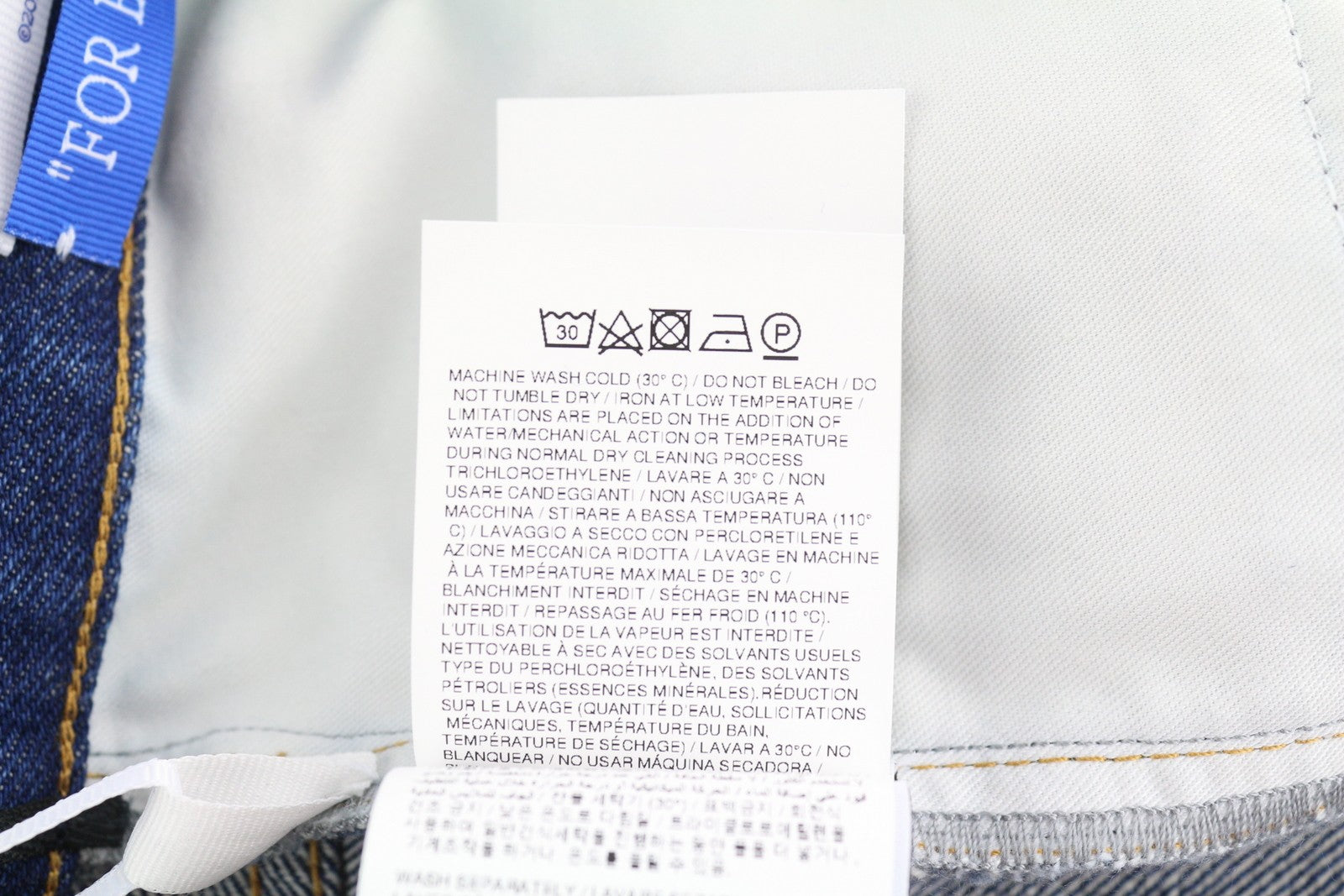 OFF-WHITE Arr Skate Men's Jeans W34 Washed Blue Denim Regular Button Fly Logo