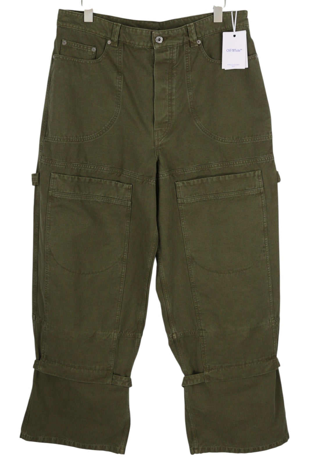 OFF-WHITE Garment Dyed Canvas Relax Men's Jeans W34 Green Straight Strap RRP799