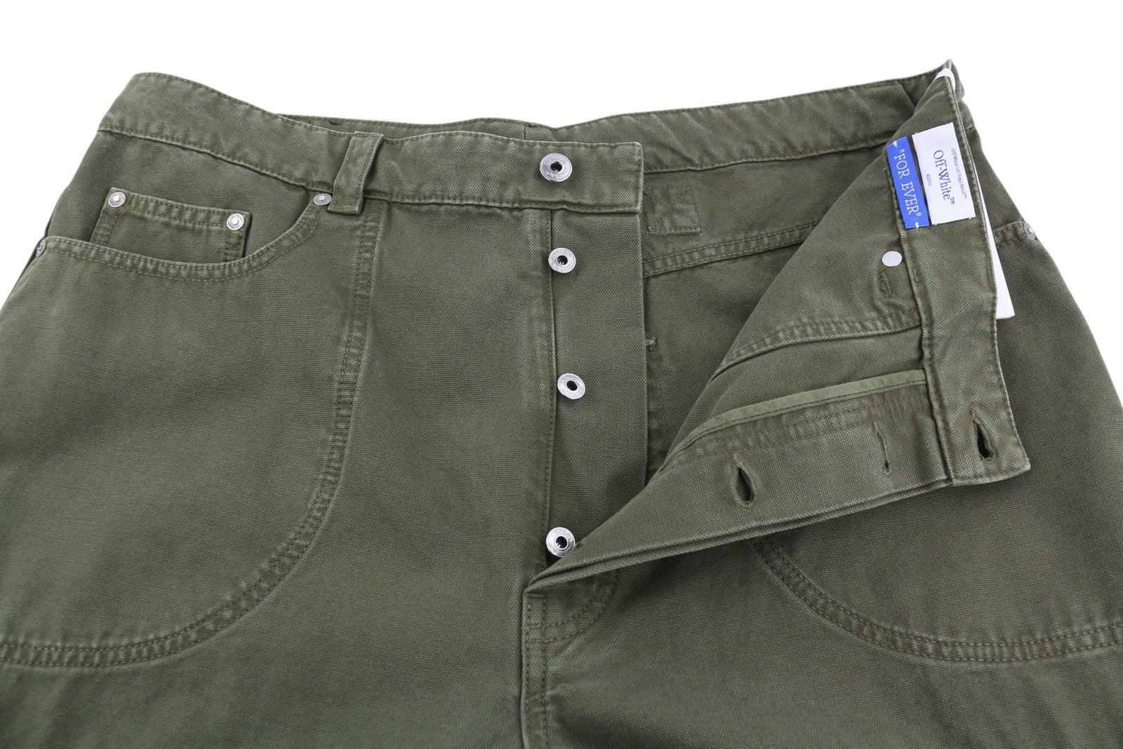 OFF-WHITE Garment Dyed Canvas Relax Men's Jeans W34 Green Straight Strap RRP799