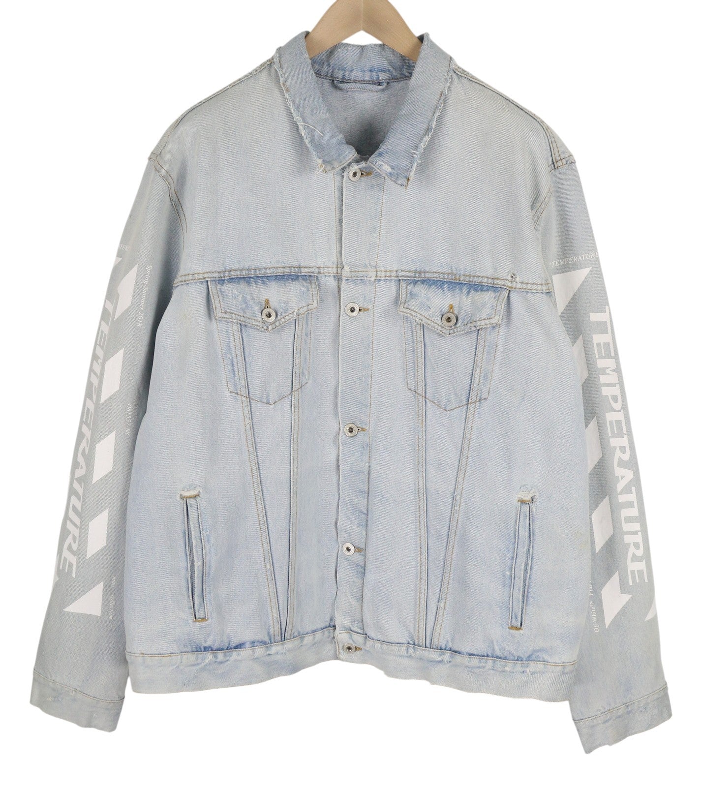 OFF-WHITE Over Men's Denim Jacket 2XL Blue Bleached Distress Trucker RRP599