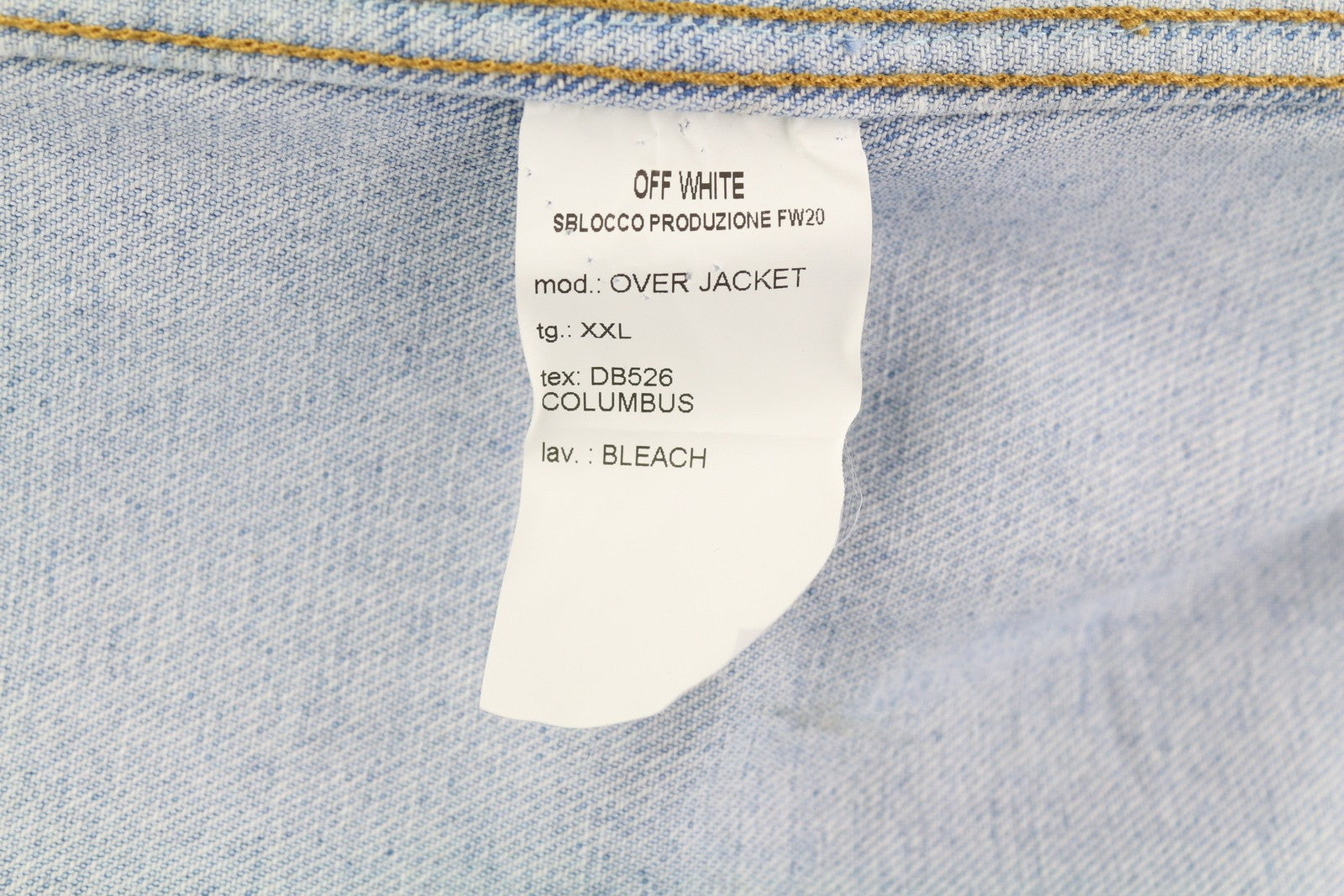 OFF-WHITE Over Men's Denim Jacket 2XL Blue Bleached Distress Trucker RRP599