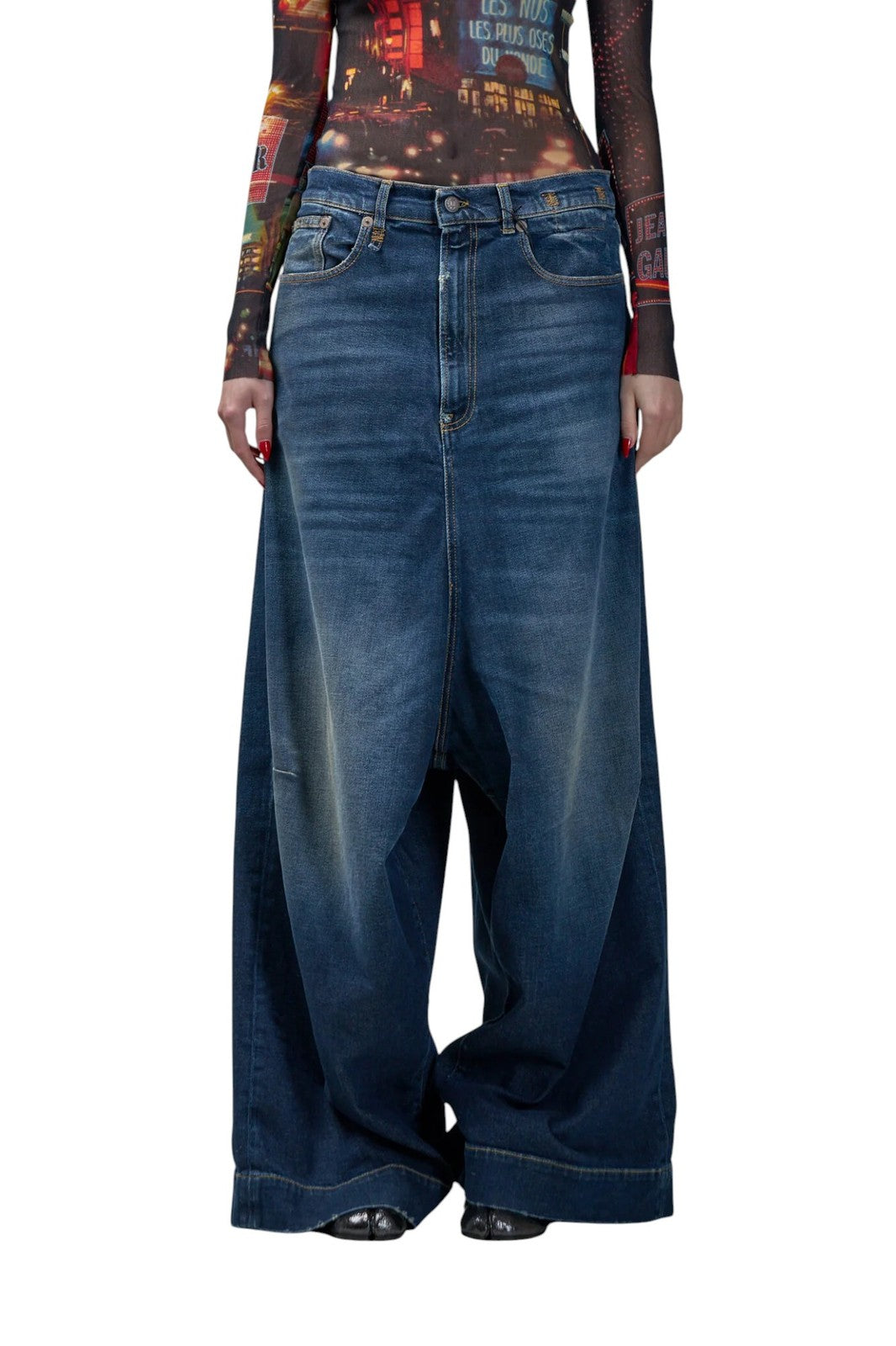 R13 Jesse Women's Jeans 27 Drop Crotch Loose Straight Zip Fly Washed Blue RRP870