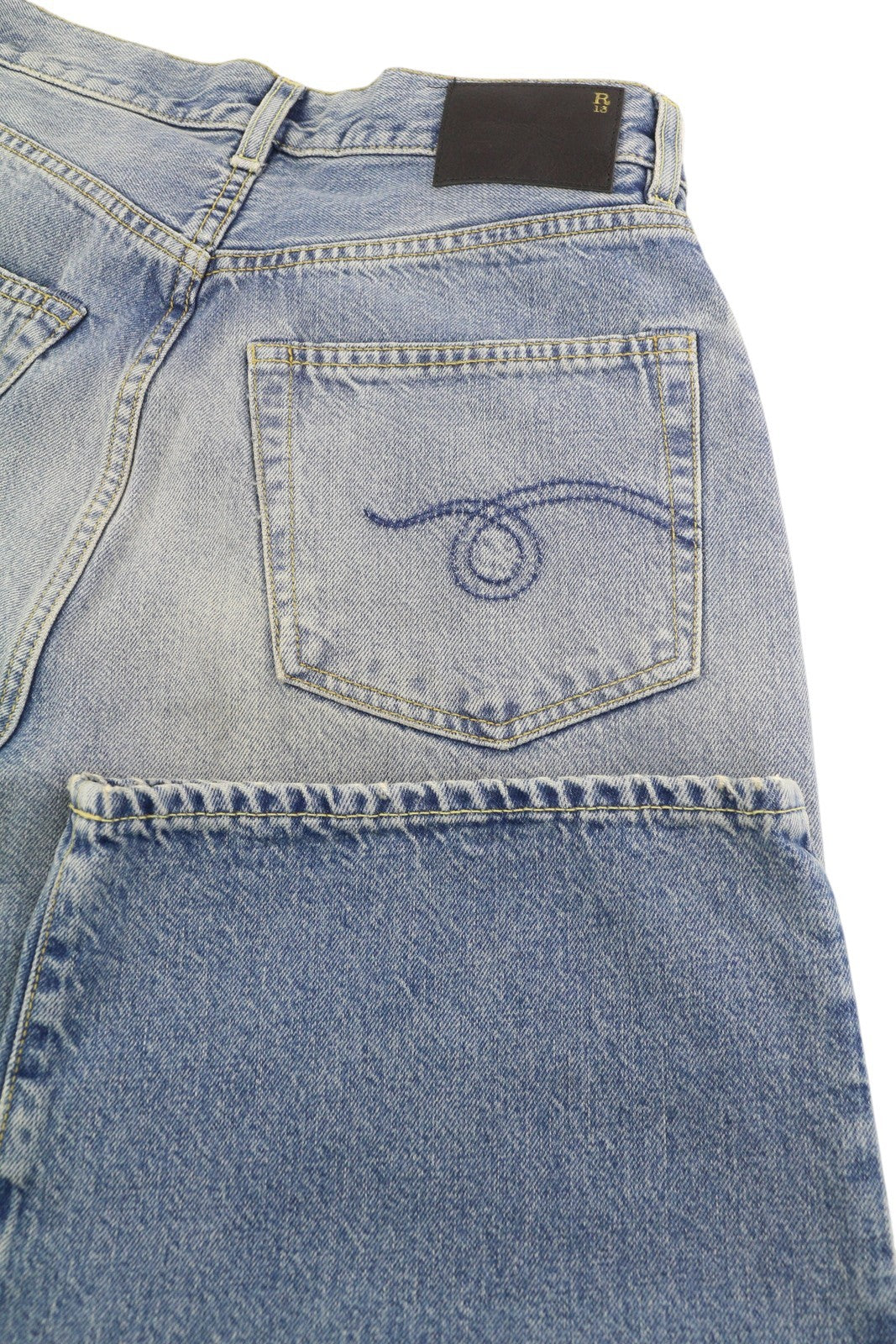 R13 Cropped Wixdeleg Women's Jeans 24 Loose Straight Ankle Washed Denim RRP795