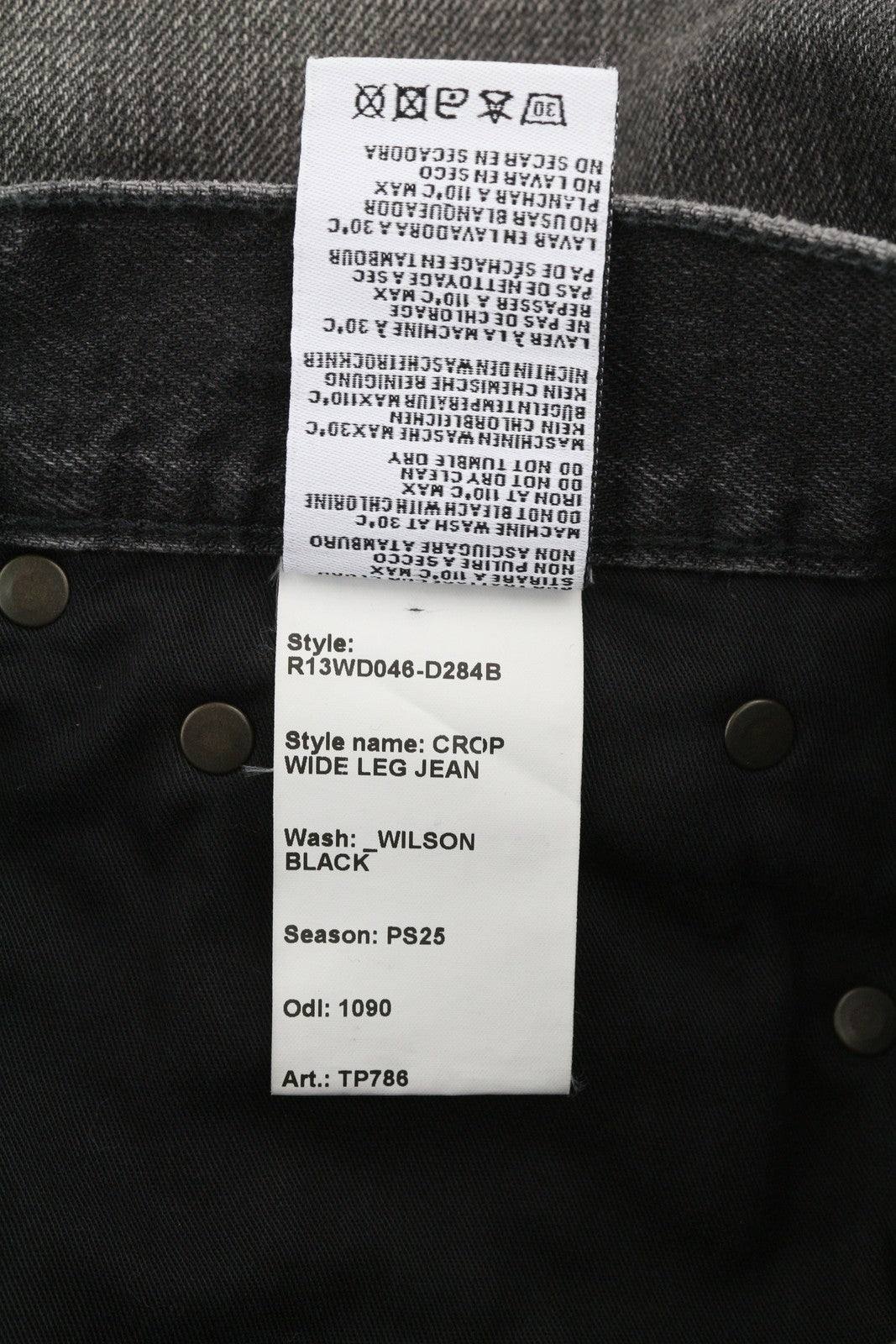 R13 Crop Wide Leg Women's Jeans 25 Wilson Black Distressed Ankle Denim RRP695