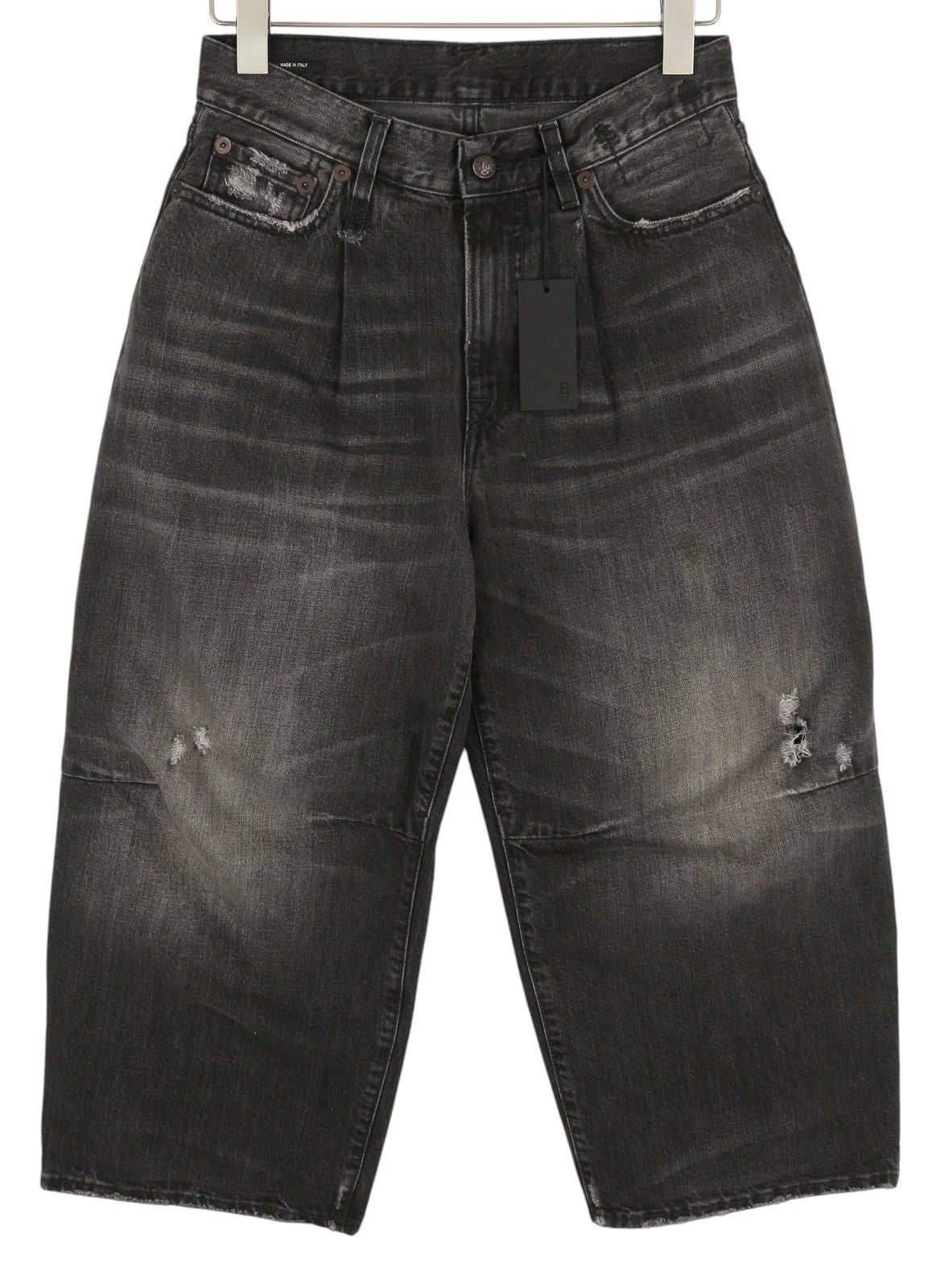 R13 Crop Wide Leg Women's Jeans 25 Wilson Black Distressed Ankle Denim RRP695