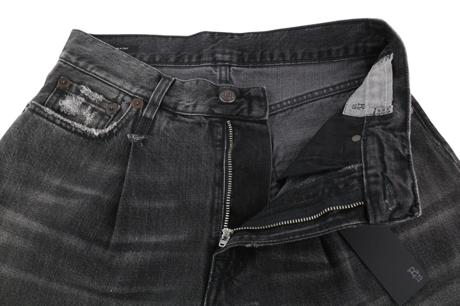 R13 Crop Wide Leg Women's Jeans 25 Wilson Black Distressed Ankle Denim RRP695