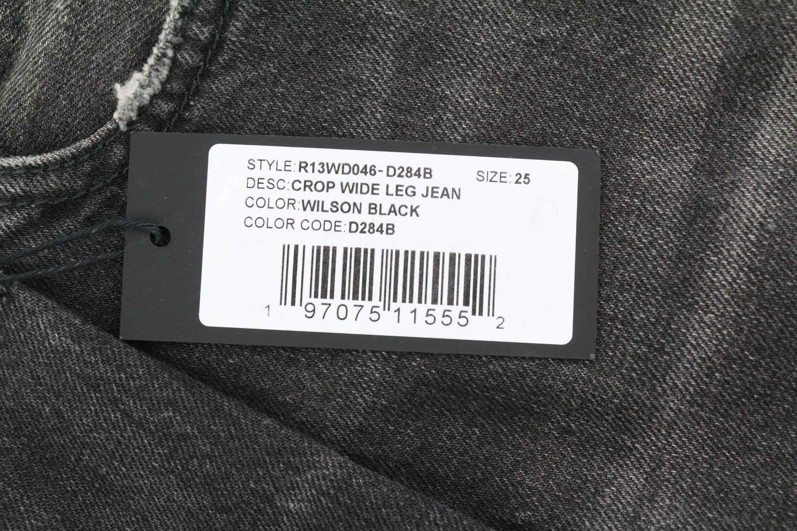 R13 Crop Wide Leg Women's Jeans 25 Wilson Black Distressed Ankle Denim RRP695