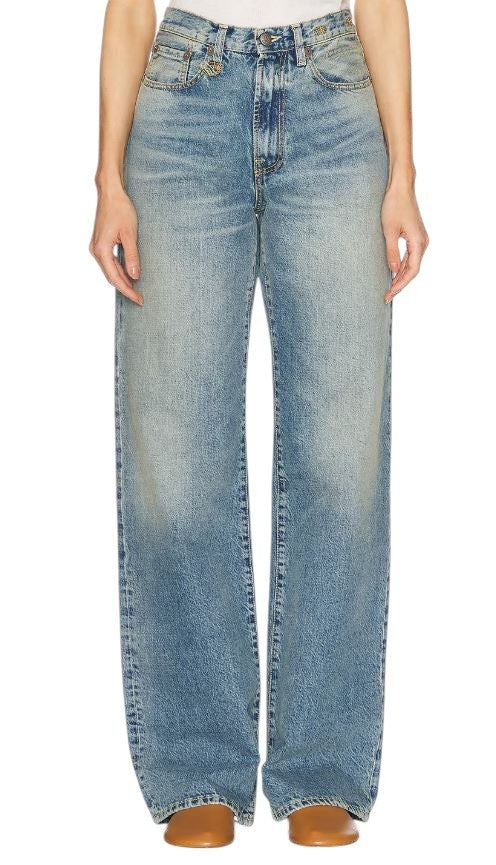 R13 D'Arcy Women's Jeans 29 Veiled Blue Painted Denim Loose Zip Fly RRP695