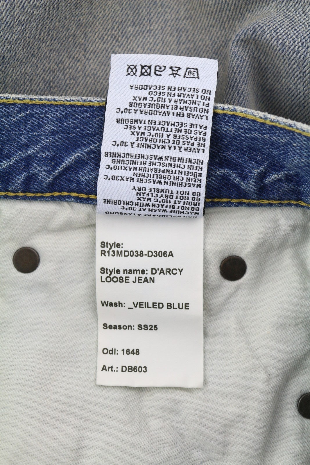 R13 D'Arcy Women's Jeans 29 Veiled Blue Painted Denim Loose Zip Fly RRP695