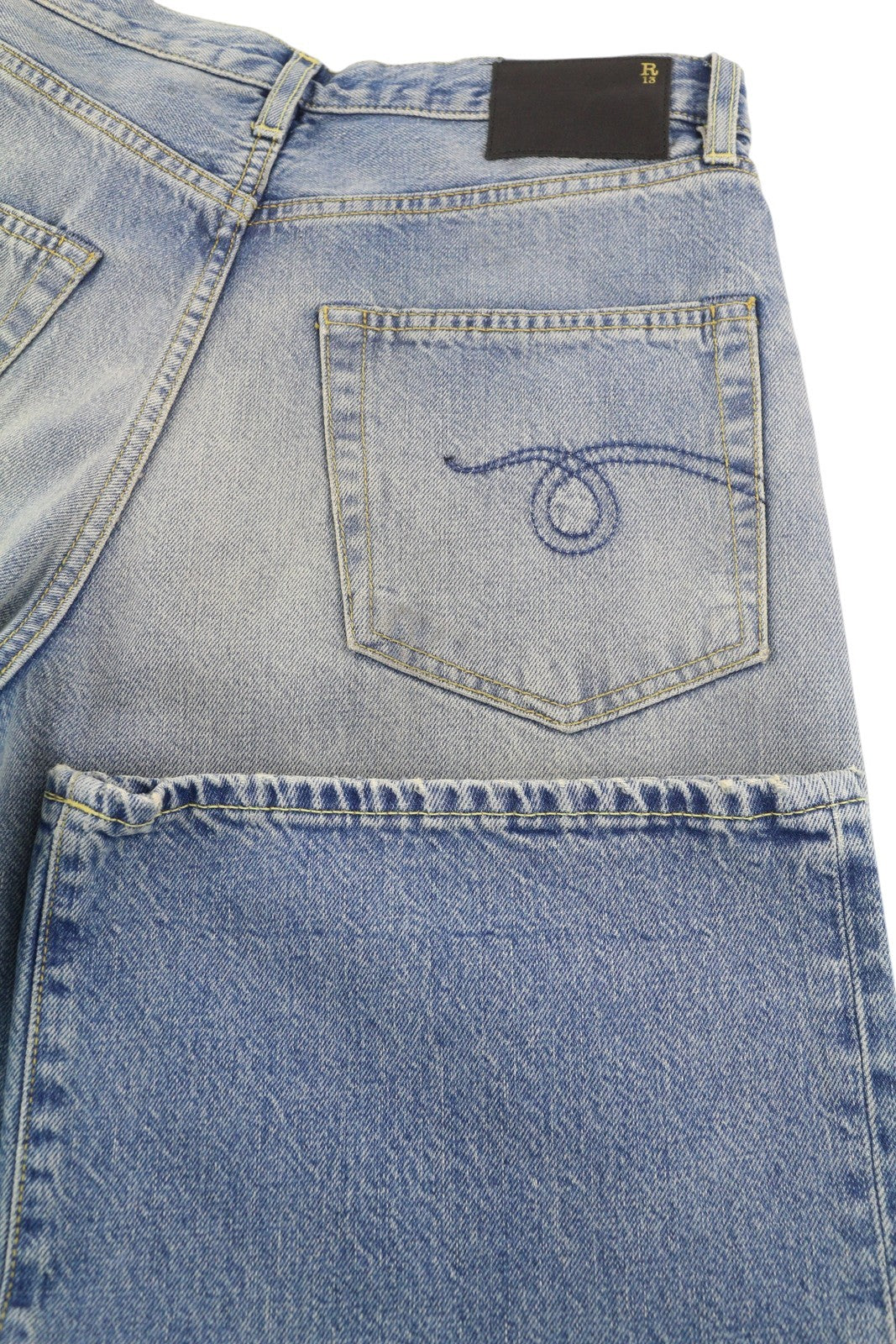 R13 D'Arcy Women's Jeans 29 Veiled Blue Painted Denim Loose Zip Fly RRP695